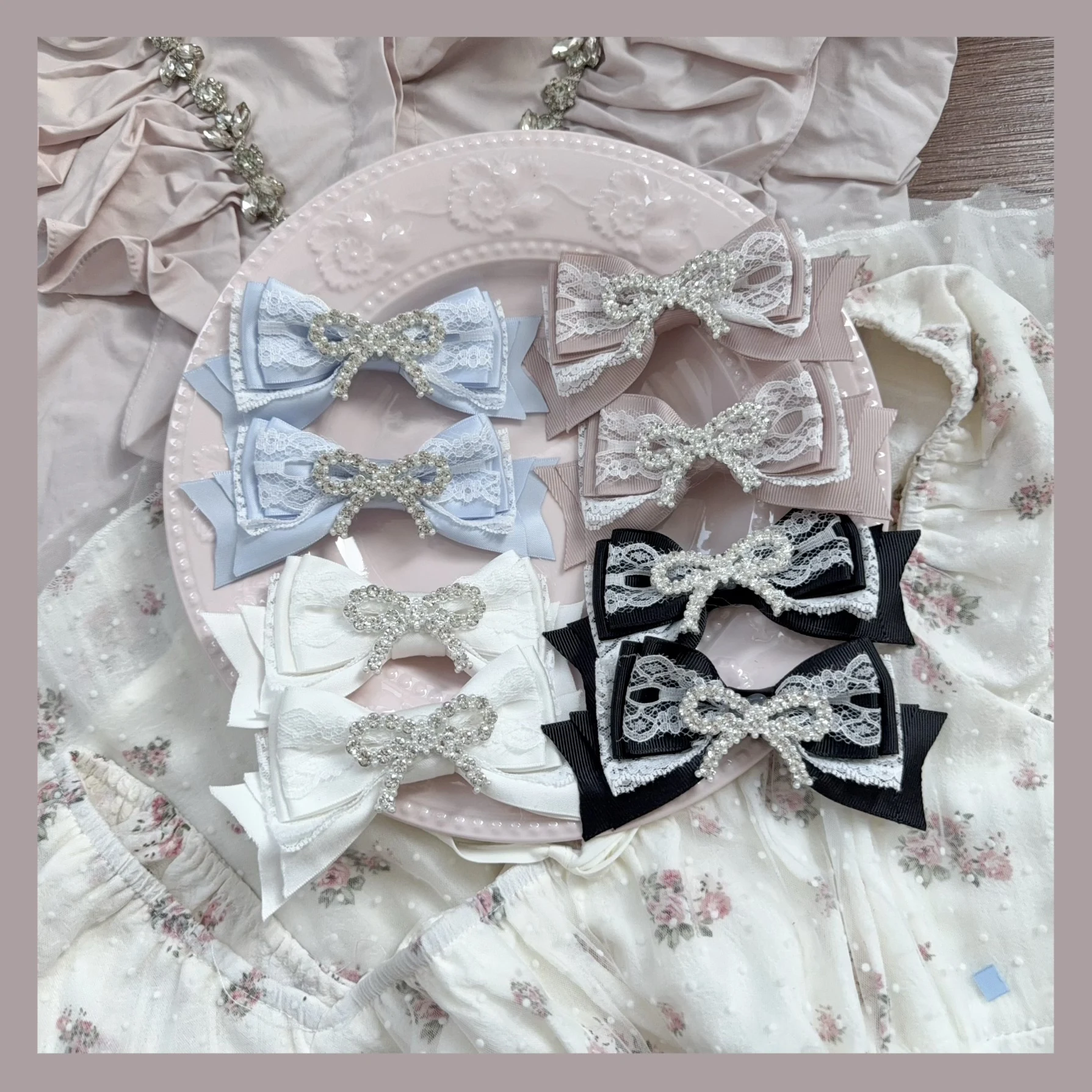 Kawaii Lace Hair Bows for Women French Long Tail Barrettes Sweet Lolita Headband Clips Party Hair Accessories