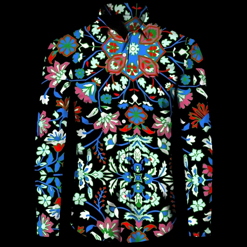 Men's Fall Shirts Casual Shirts Trendy 3D Digital Print Printed Long Sleeve Tops Men's Prom Cardigan Shirts/
