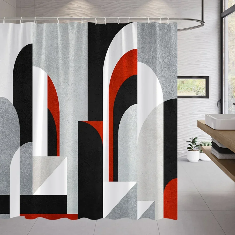 Abstract Neutral Leaves Simple Bathroom Shower Curtain Mid Century Sun Minimalist Modern Polyester Fabric Decor