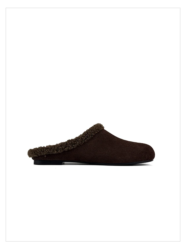 2027 Autumn Winter New Arrival Cow Suede Upper Warm Faux Shearling Lining Mango‑Toe Slip‑on Women's Home Mule Cotton Slippers