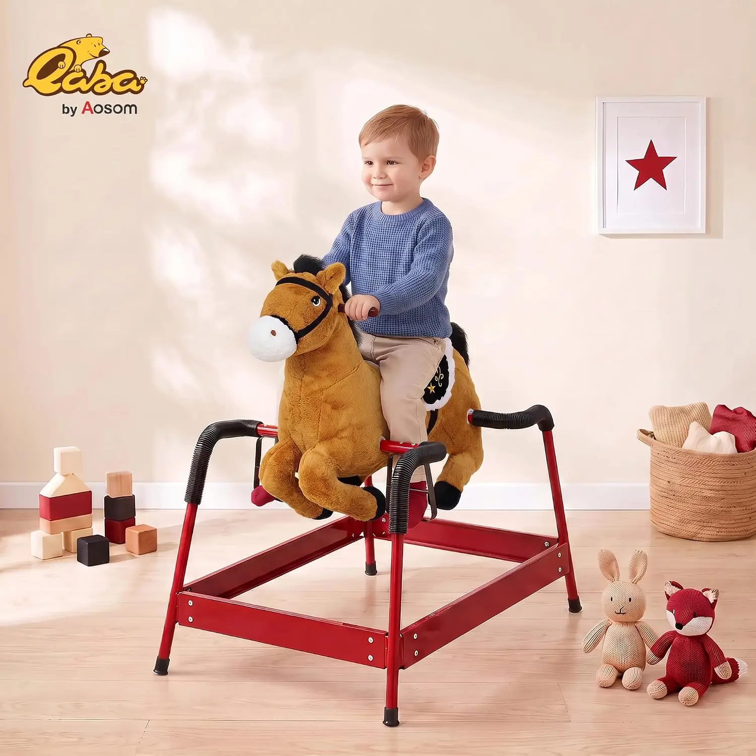 Kids Spring Rocking Horse with Neighing Sounds for 3+ Years Brown