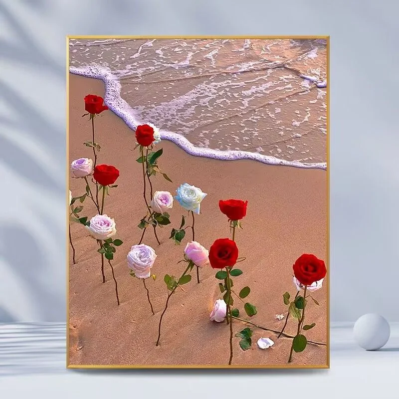 

Sea Setting Sun Rose Flower Scenery Living Room Bedroom Home Decorative Painting Wall Art Draw Background Wall Hanging Painting