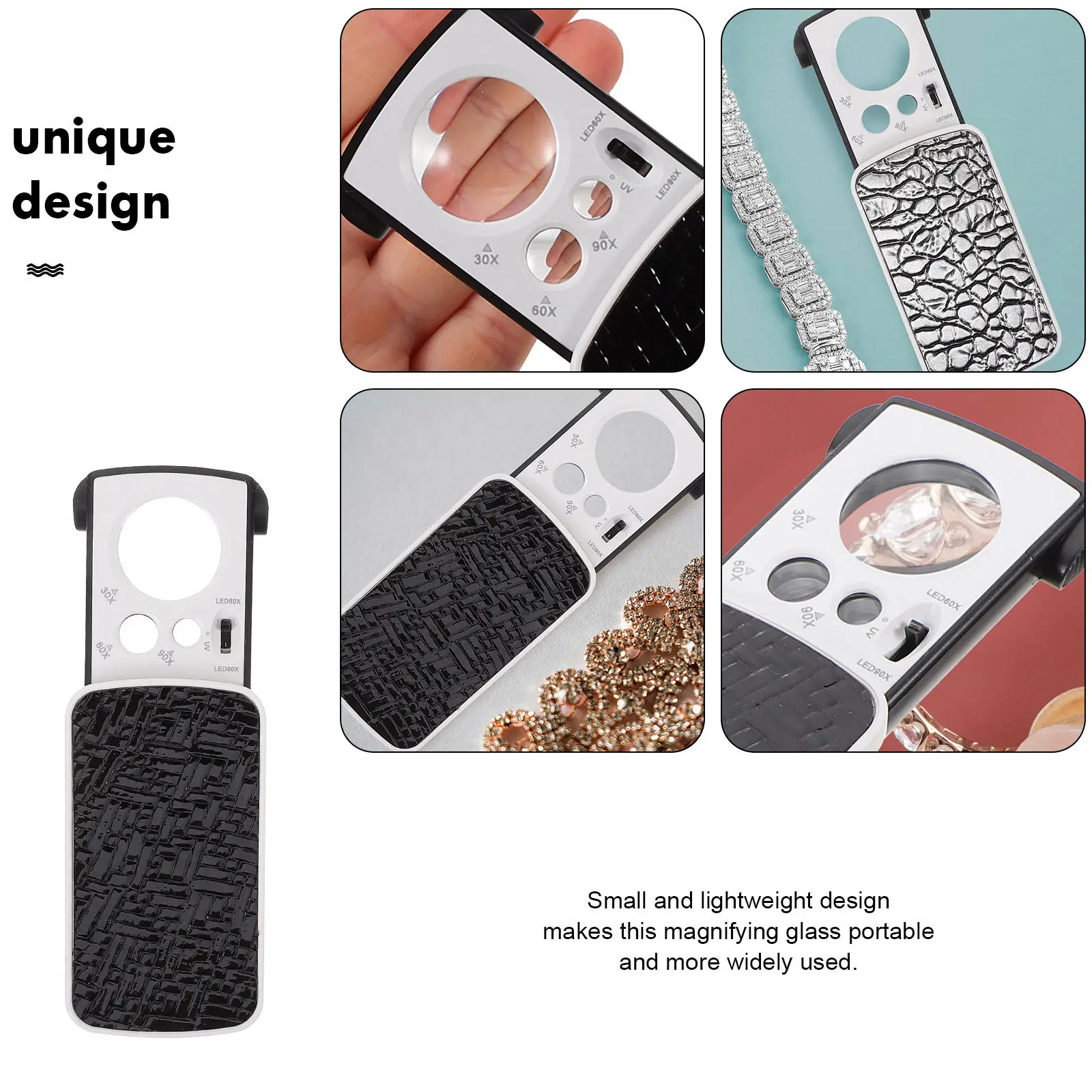 2Pcs Magnifying Glass Portable LED Light Jewelry Magnifier Loupe Gems Collector Crystal Identification Handheld Loupe