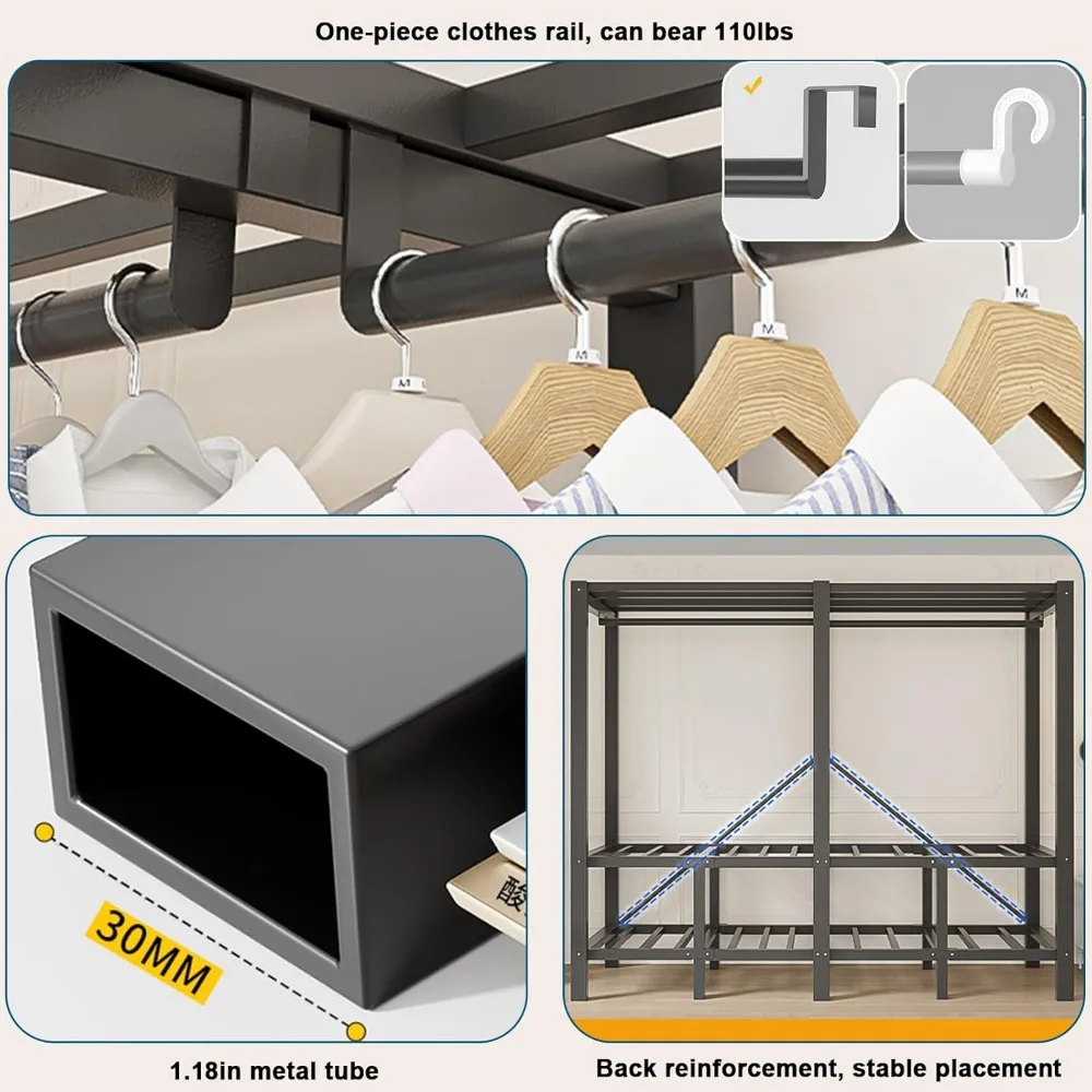 Sturdy 95-Inch Foldable Black Cover Clothes Rack for Portable Hanging Storage and Wardrobe Organization