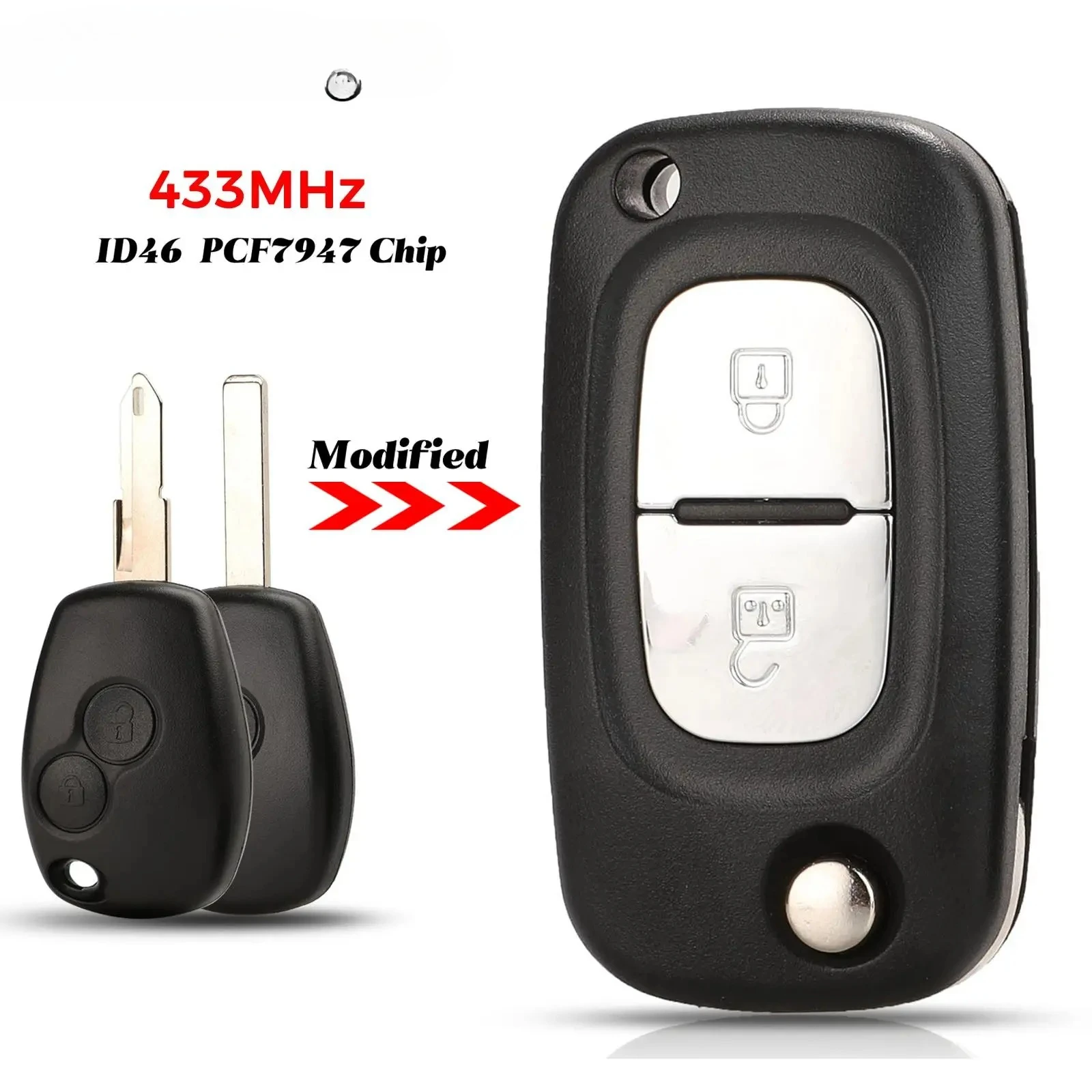 

jingyuqin 2 Buttons 433MHz ID46 PCF7947 Chip Flip Remote Car Key FOB For Renault Clio III Master Modus Twingo VA2 NE72 Blade