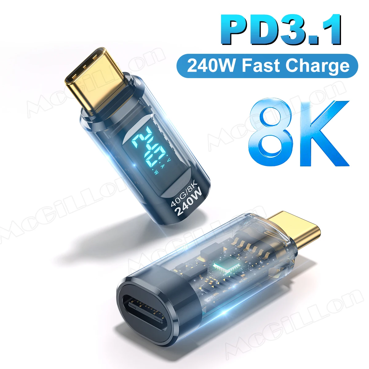 Adapter USB C 4.0 OTG typu C na USB typu C PD 240W Adapter danych z wyświetlaczem cyfrowym 100W do Macbook Pro Air Samsung Xiaomi