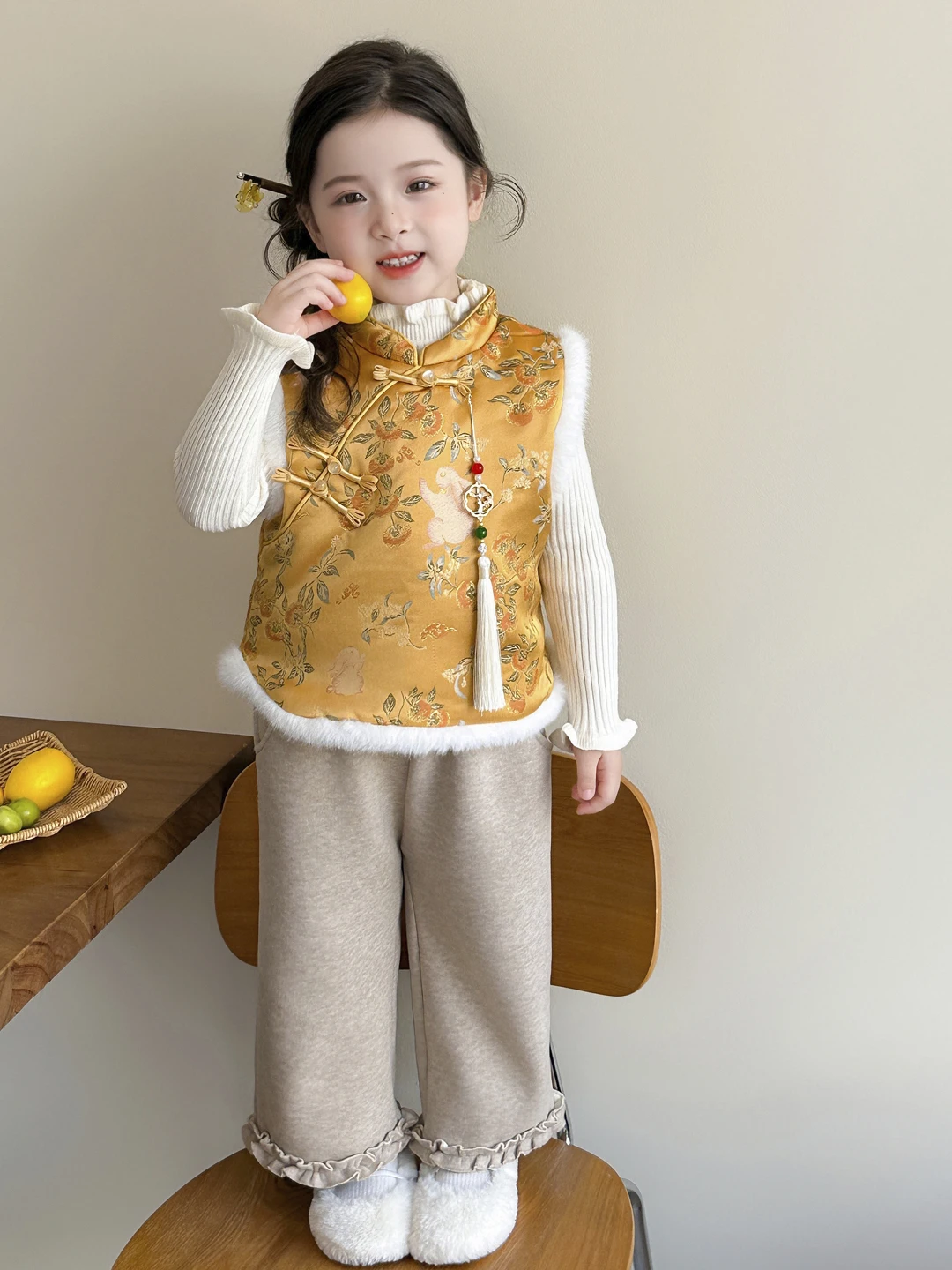 

Комплект Hanfu для девочек, новый зимний китайский жилет Sle Baby Fce, комплект из футболок, детский национальный костюм Sle Tang