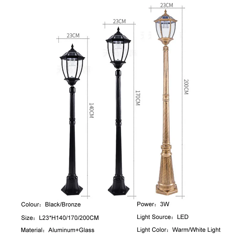 European Waterproof Outdoor Solar Street Lamp Garden Pathway High Pole LED Light Villa Yard Walkway Landscape Lighting