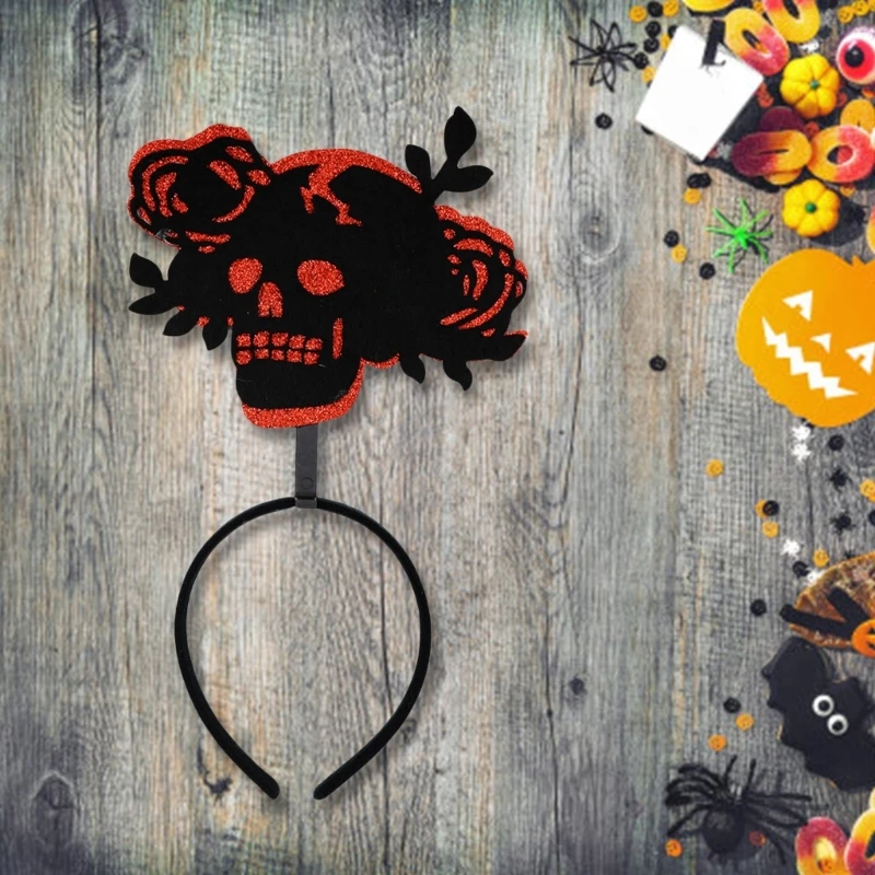 Festive Skull and Flower Headband Comfortable Halloween Headbands Adjustable Horror Headwear Accessories