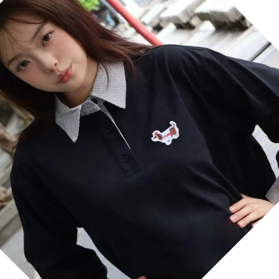 New Women's Autumn And Spring Casual Versatile Dog Embroidered Collar Long Sleeve T-shirt