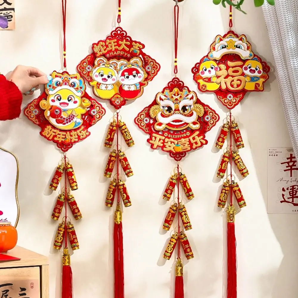 Chinese 2025 Snake Firecracker String Pendant Traditional Flocking Snake Firecracker Hanging Ornament Red Blessing