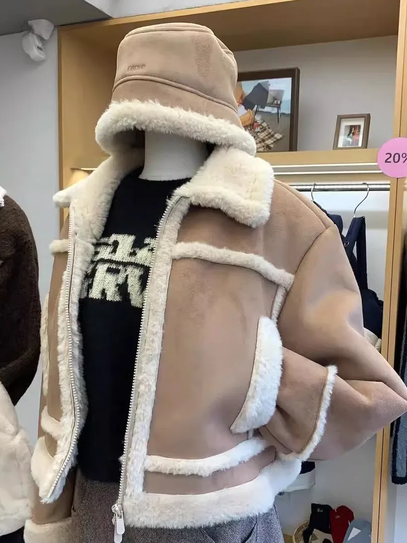 Cappotto da donna con doppia cerniera in pelliccia di agnello Jaet ort Sle East Gate G**e Cappotto con doppia cerniera Super ort intercato in pelle e pelliccia