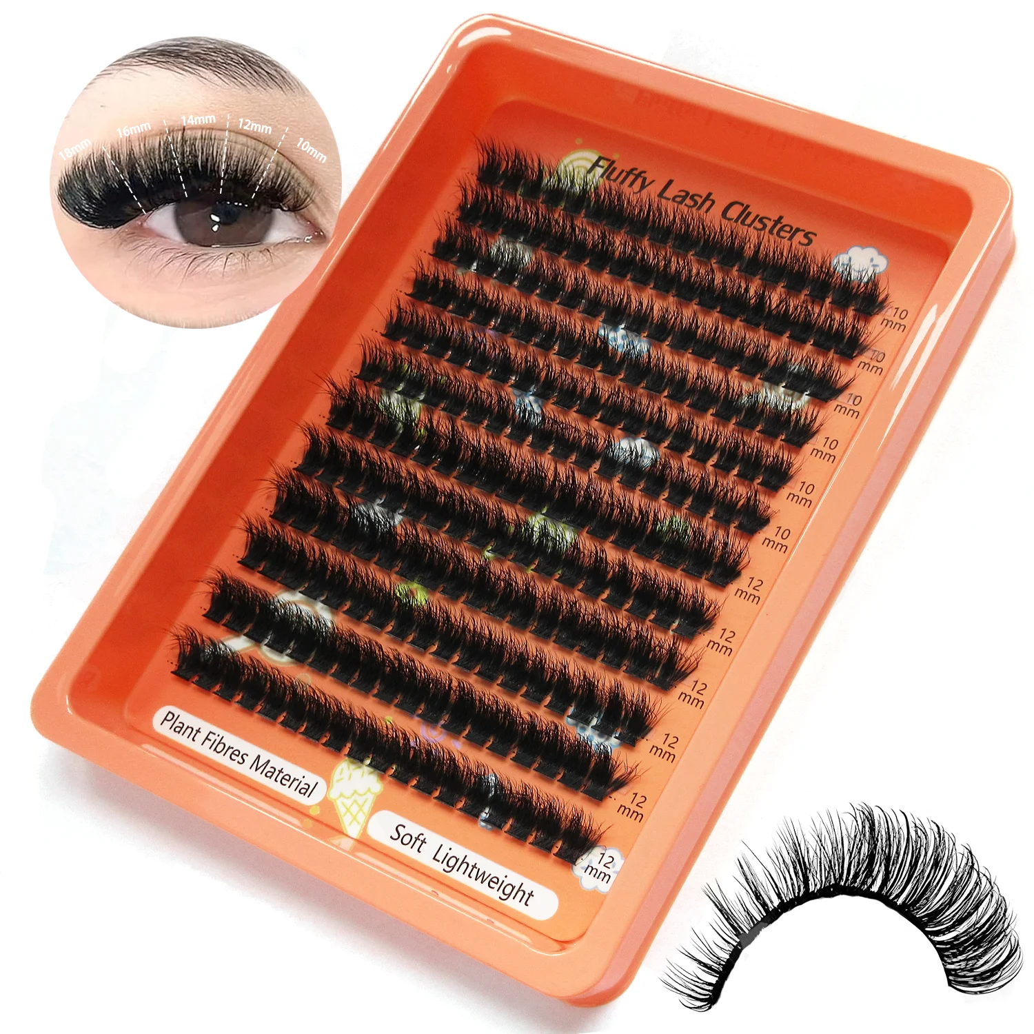 80D 3D Fluffy Cluster Lashes 10-12mm Mixed Short Wispy Individual Segmented Lash Extensions DIY Self Graft Soft Plant Fiber lash