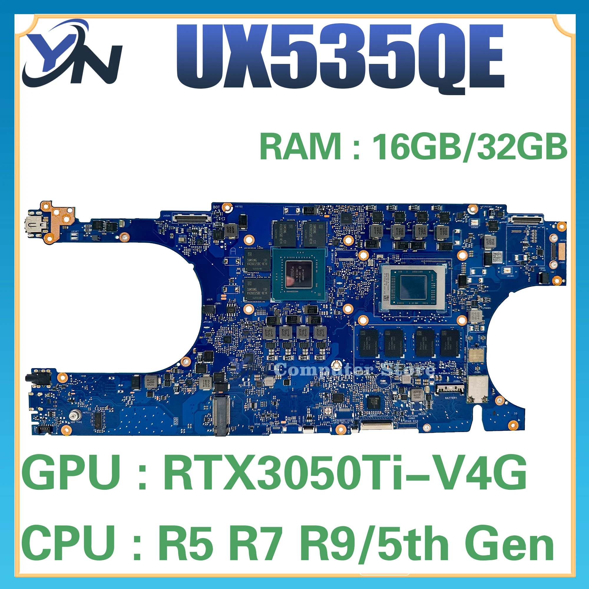 UX535QE Mainboard For ASUS UX535Q UX535QA UM535QA BM535QE UM535QE UM535Q BM535Q Laptop Motherboard R5 R7 R9 8GB/16G/32G-RAM