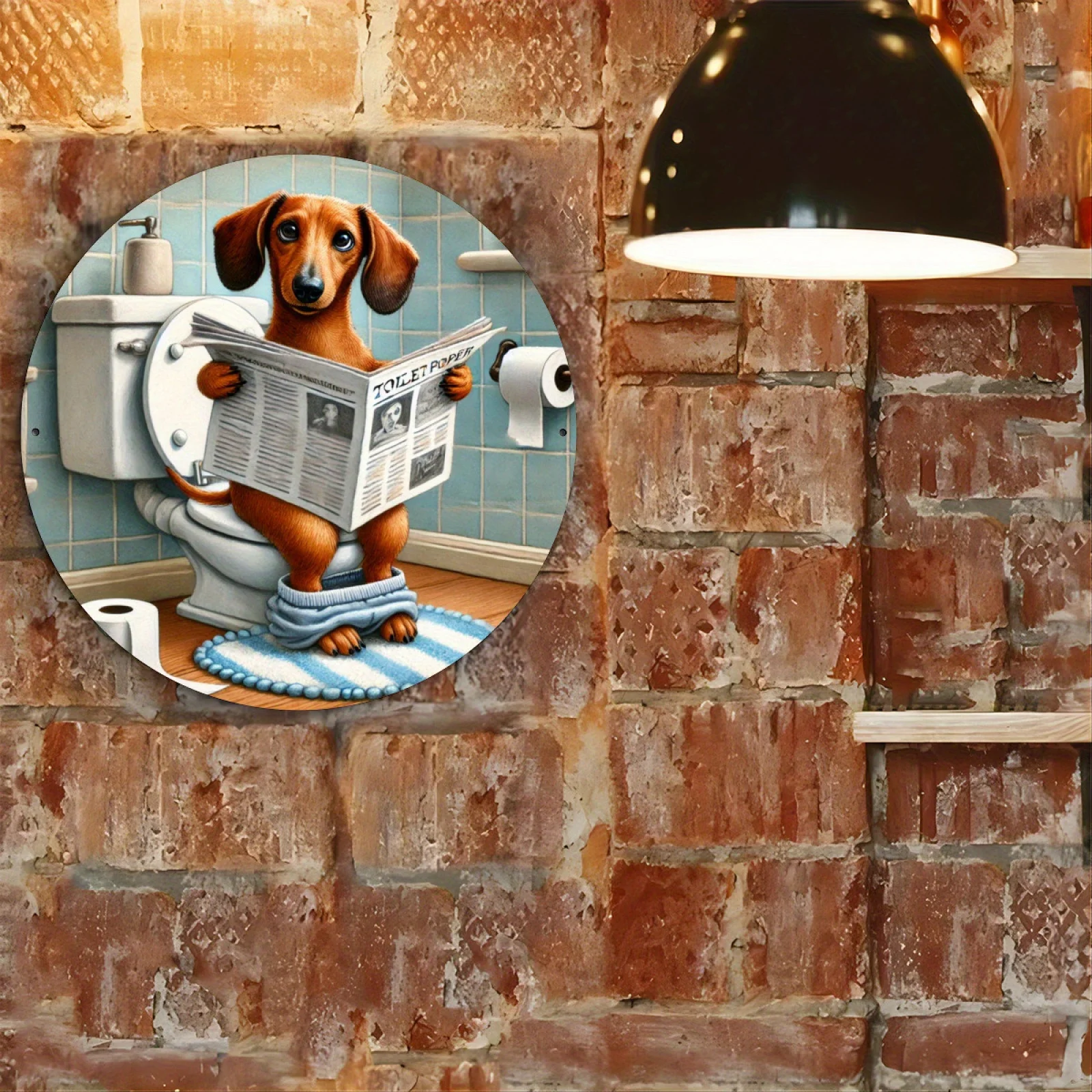 2D flaches 1-teiliges Retro-Rundschild aus humorvollem Dackel-Holz, geeignet für Heim- und Wanddekoration, Kunstbar und Toilettenschilder – Detail 4