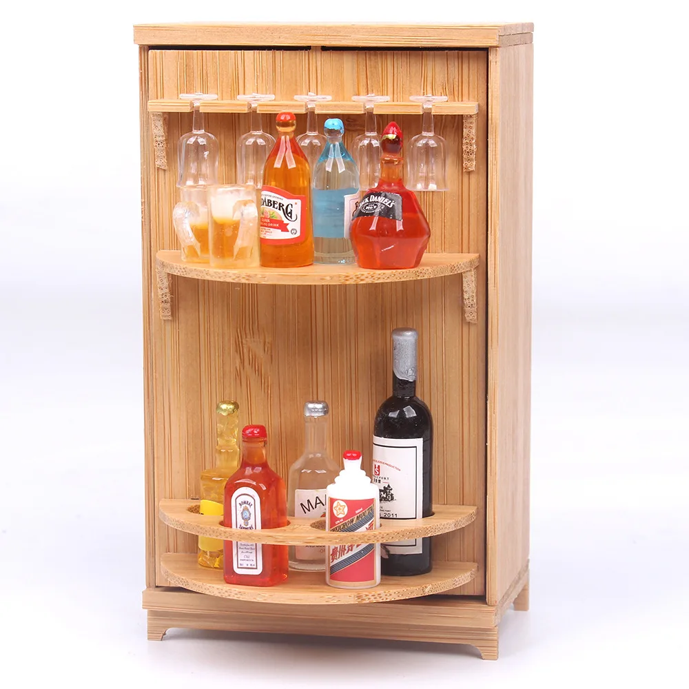 Hand Brushed Wooden Wine Cellar Resin Simulation Bottle Soft Pottery Food Immersive Decorative Set for Doll House