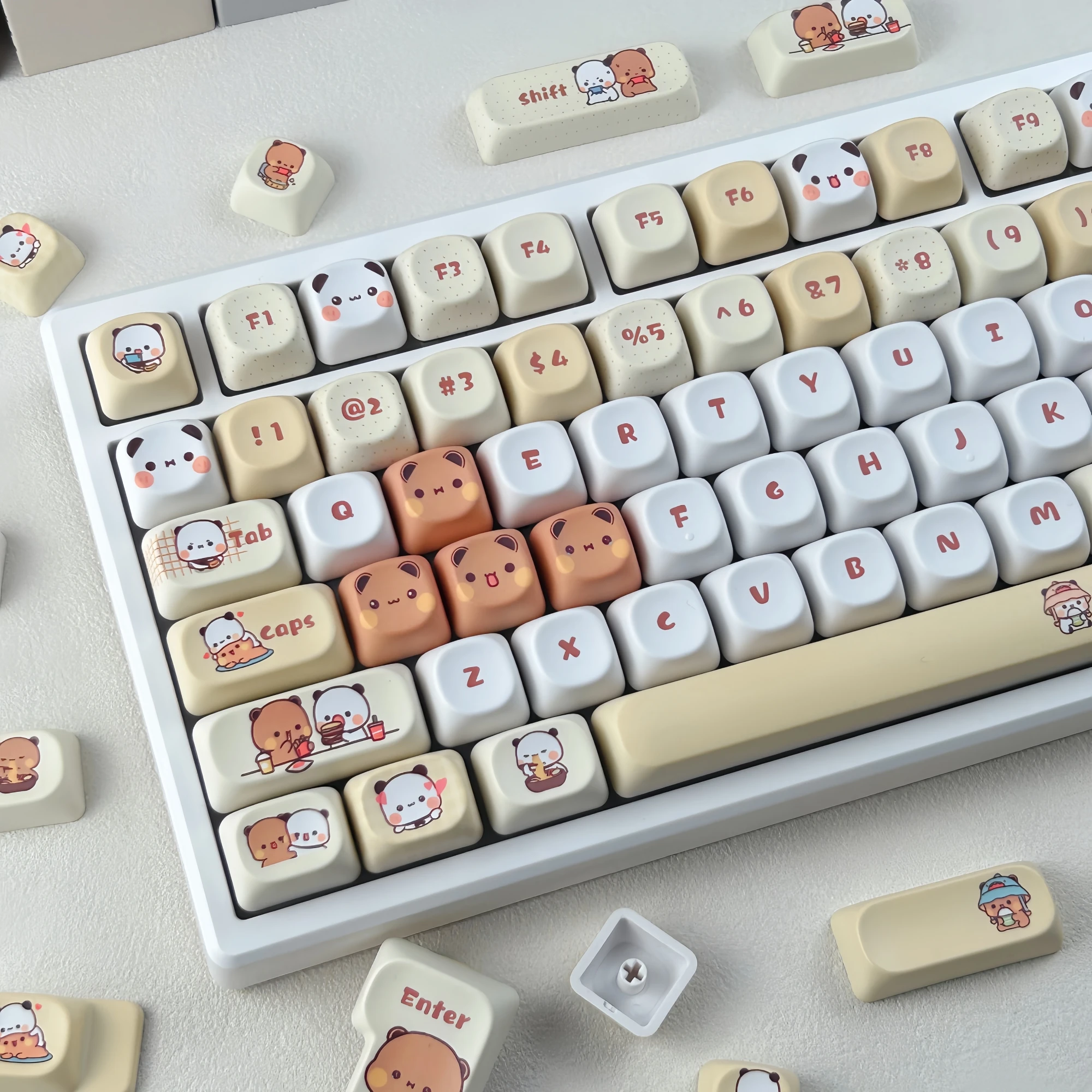 MAIMOOO Kawaii Yier Panda Bear Keycap MOA Profile Cartoon Cute Bubu Dudu Custom PBT Keycaps for Mechanical Keyboard Cream Yellow