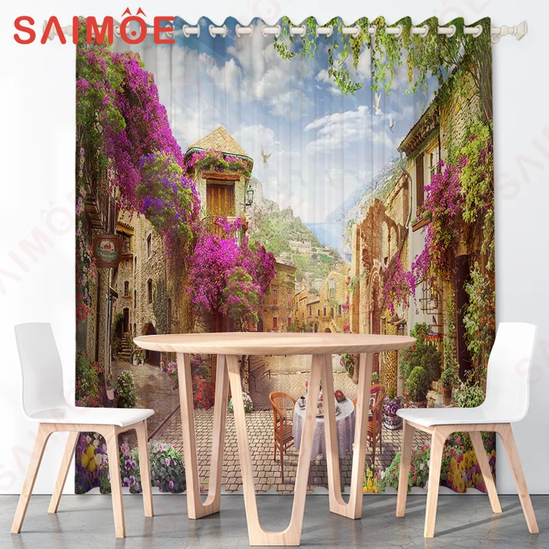 European and American Romantic Street Castle Curtains Night View Paris Tower Bridge Thin Polyester Fabric Office Home Decoration