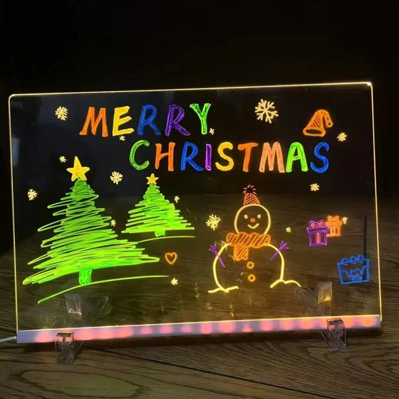 Rewritable DIY Children's Glowing Drawing Board Message Lamp With 7 Colorful Pens Light Up Acrylic Message Board