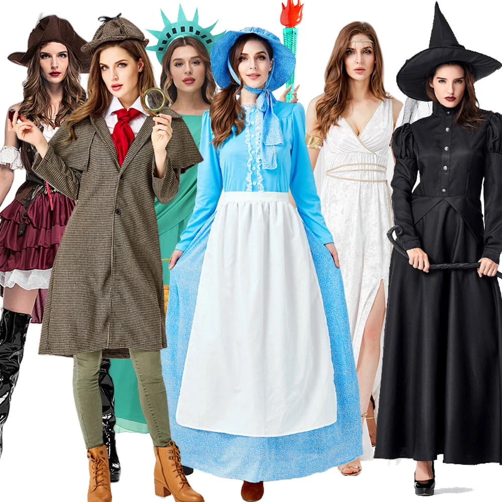 

Bla Witch Pirate Costume Women's Prairie erlo Holmes Outfit loween Clothing Polyester Material Summer Collection