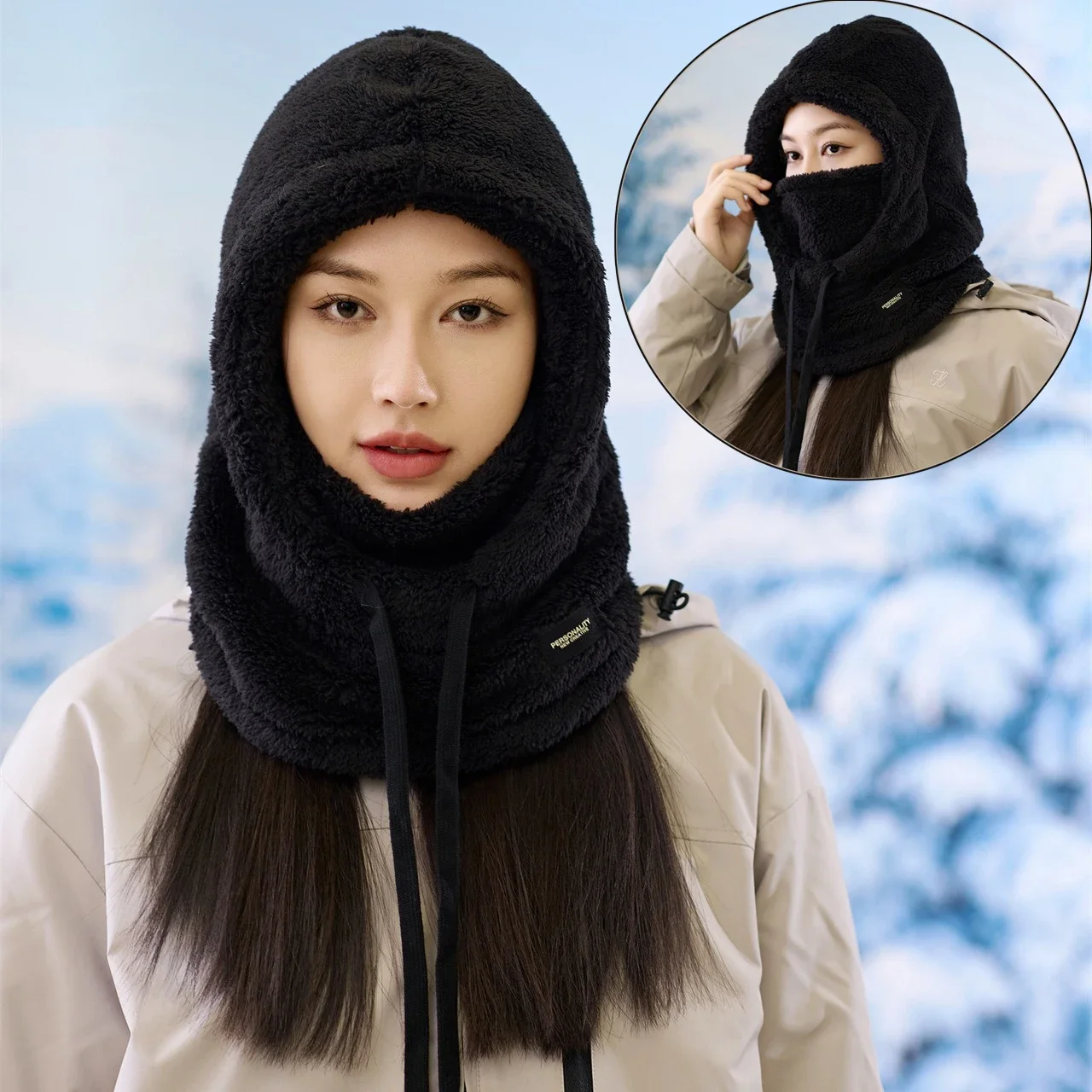 

1 Piece Man Women Winter Warm Cycling Hats with Integrated Design of Hat and Scarf, Windproof Ear Protecting Outdoor Caps