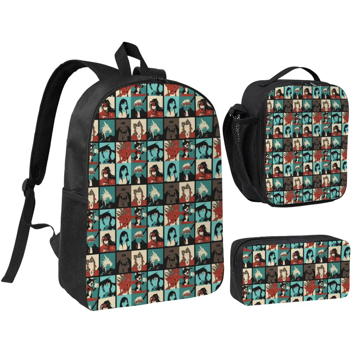 Fantasy Final Seven Backpack Student BookBag School Bag Shoulder Bags 3ps Insulated Lunch Bag Pencil Case