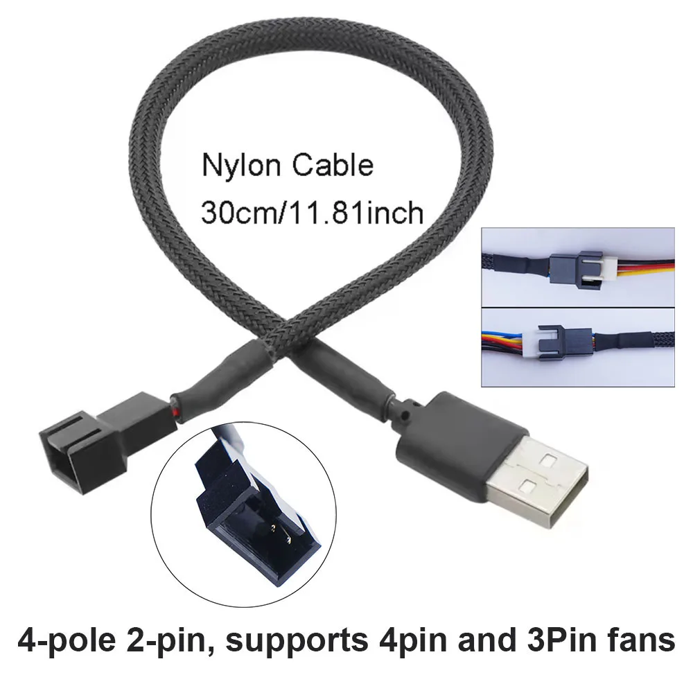 5V USB to 2 PIN Power Cable Connect 4 PIN 3 Pin Fan Power Supply Cord Laptop Computer PC CPU Cooling Fan Connect Adapter Switch