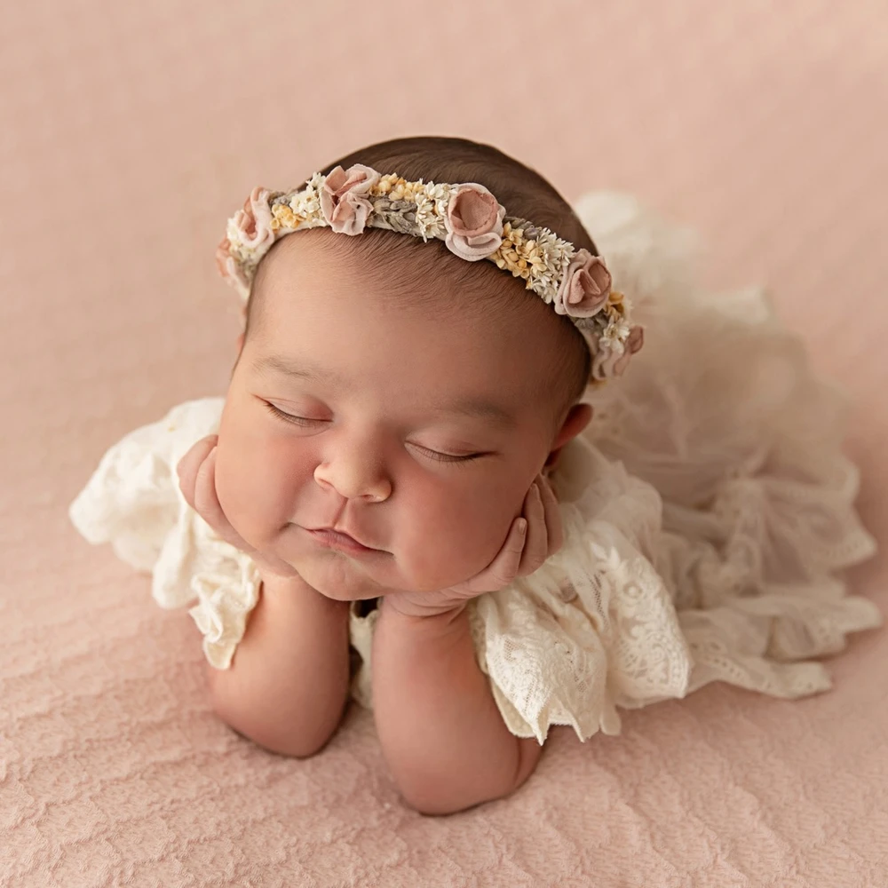 Vintage Lace Newborn Photography Props Dress Embroidery Infant Photoshoot Outfit Studio Baby Princess Tulle Romper Bodysuit