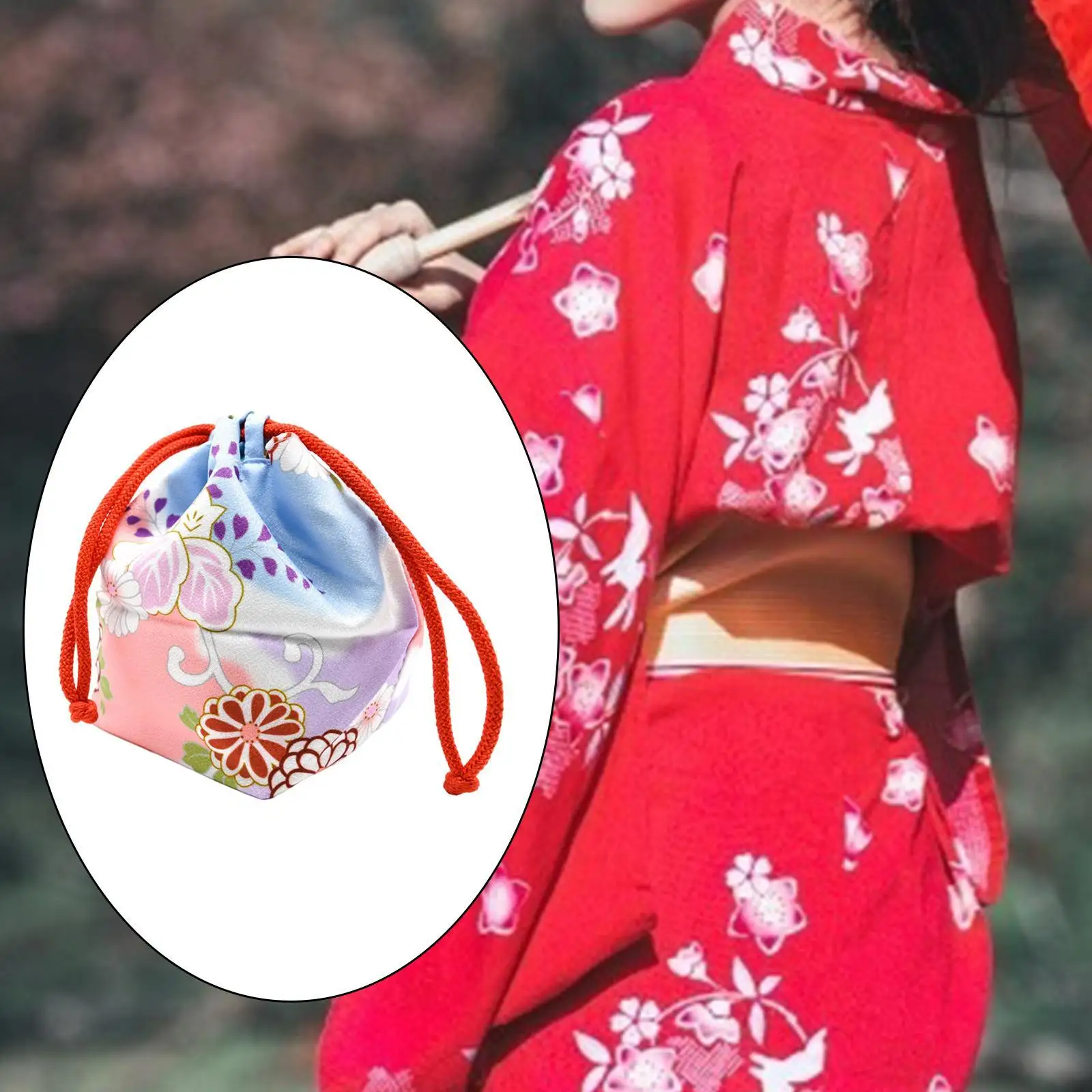 Japanese Drawstring Bag Coin Purse Lunch Bag Food Pouch Pink