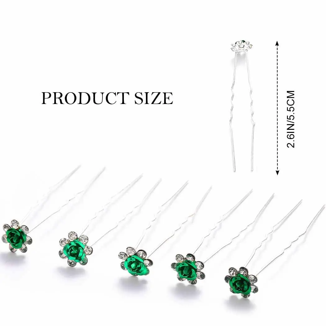 5pcs Women Hairpin Stick Wedding Bridal Green Crystal Pearl Hairpin U Shaped Hair Clip Barrettes Hair Accessories Wholesale