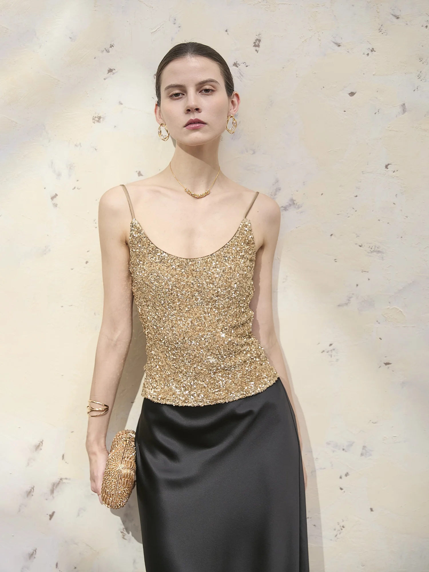 

Bea Hea Retro Spicy Golden iny Slim Fit U-Ne Strap Vest Women's Design Sensation Casual Summer Faion Polyester Fiber