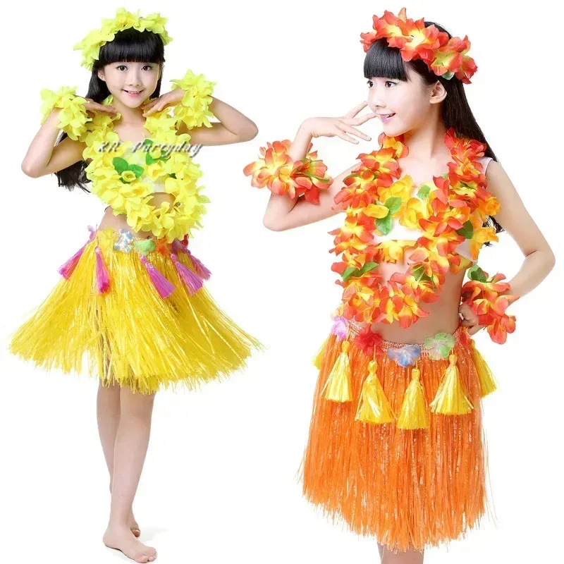 Falda Hula hawaiana de fibras de plástico de 40cm para niñas y mujeres, disfraz de hierba, vestido de baile de flores, fiesta, playa hawaiana