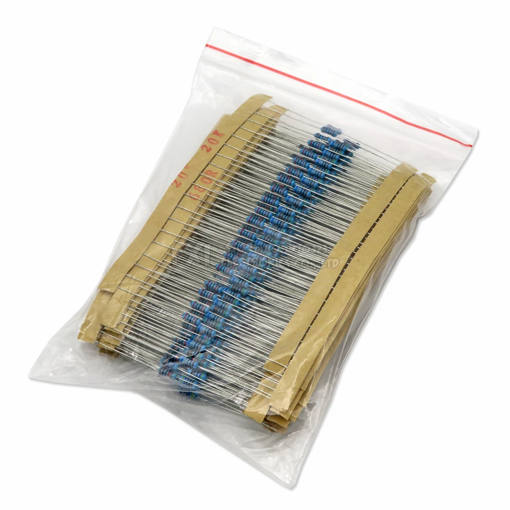 600PCS 30Values x 20PCS 1% 1/4 W resistor pack set diy Metal Film Resistor kit use colored ring resistance (10 ohms~1 M ohm)