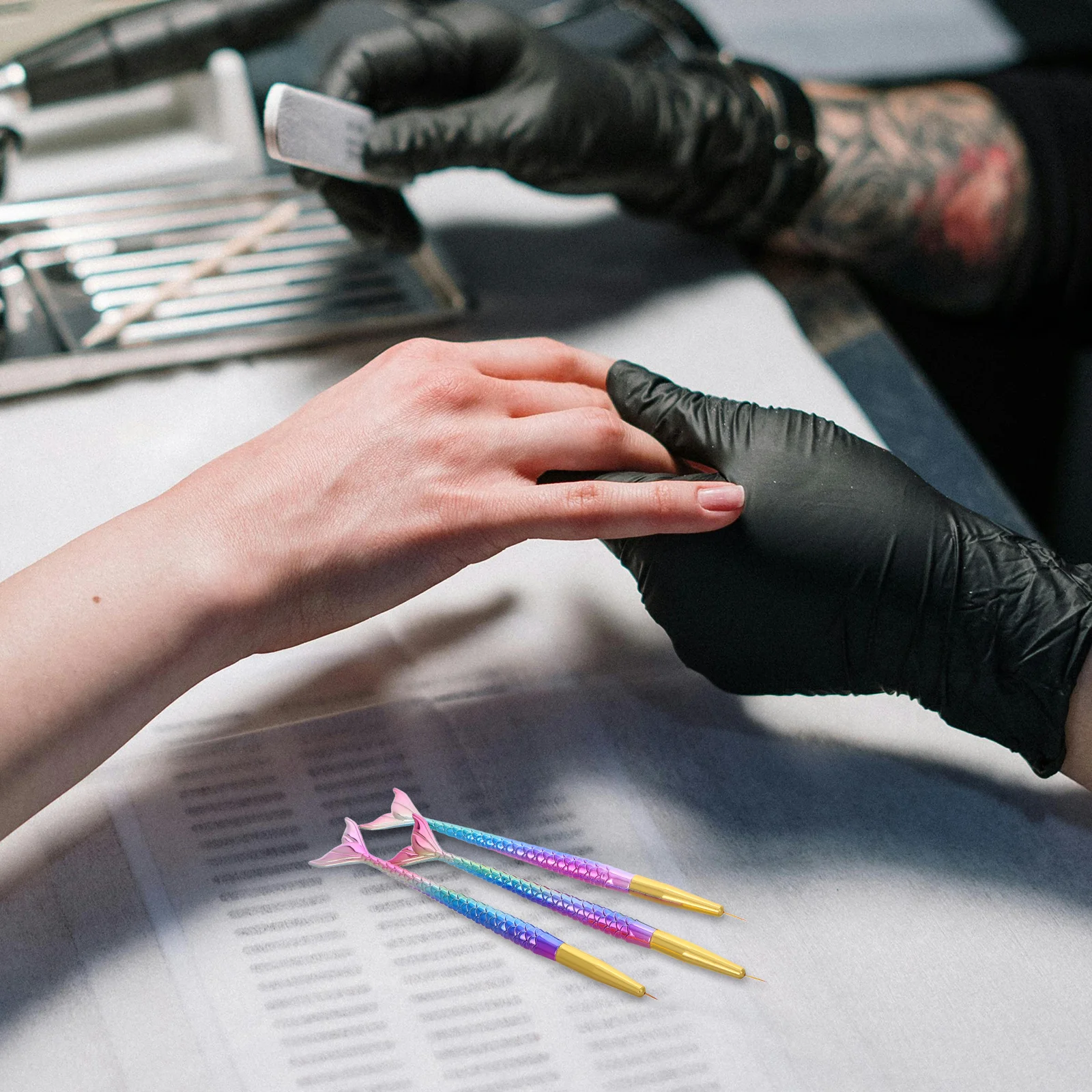 3 قطعة أدوات حورية البحر خط مجموعة أقلام التدرج تصميم قابلة لإعادة الاستخدام مسمار الفن فرش ل هلام الاكريليك بطانة التنقيط أداة مسمار الفن لوازم #4