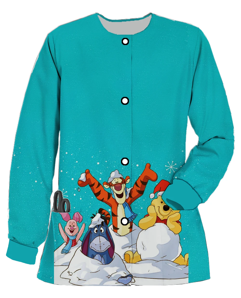 Disney Series คริสต์มาสแขนยาว Winnie the Pooh พิมพ์พยาบาล Casual เสื้อพยาบาลผู้หญิง Doctor Work Uniform