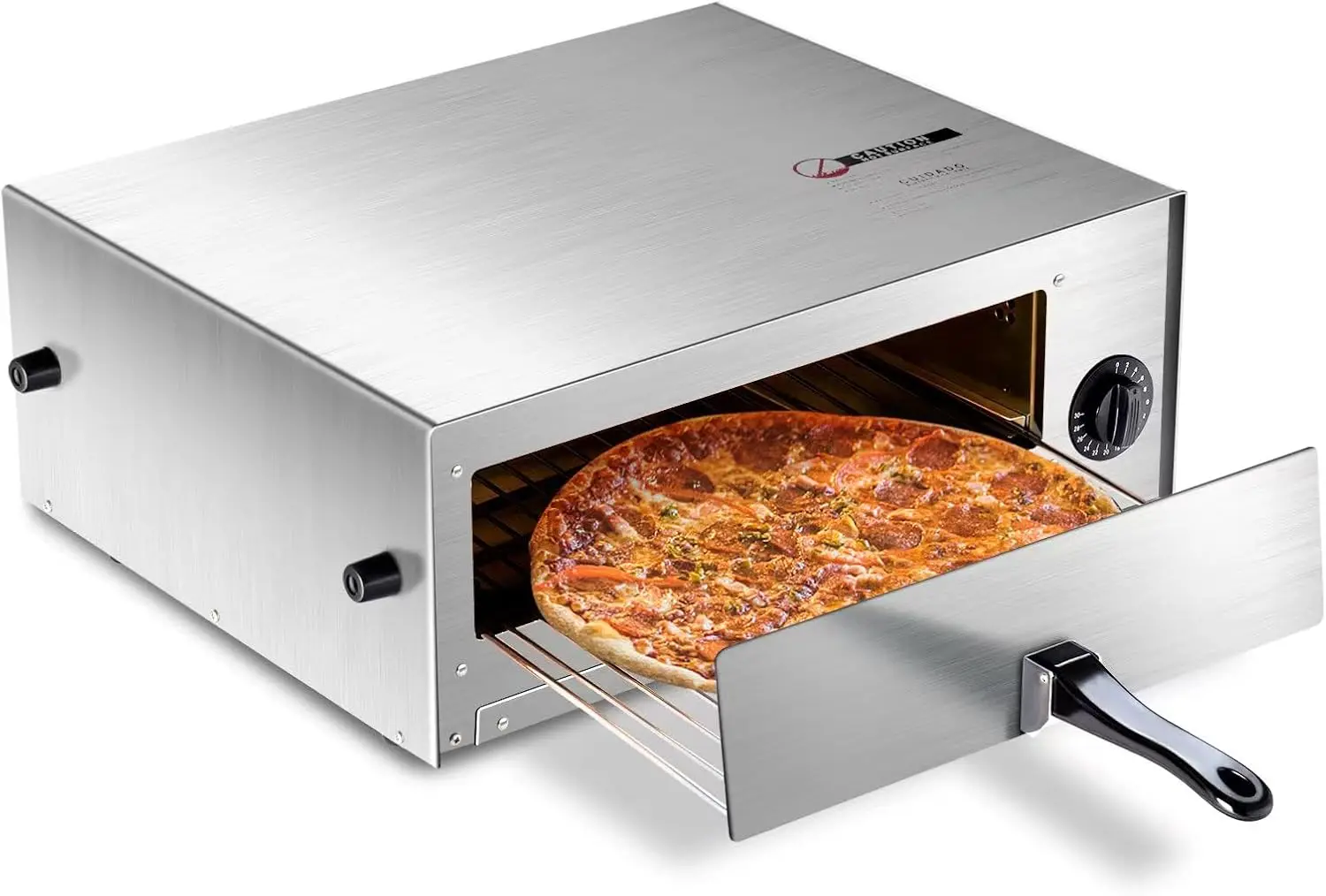 Indoor Pizza Oven, 1450-Watt Countertop Electric Cooker with 30-Minute Timer, Handle and Removable Tray for Home Kitchen and Com