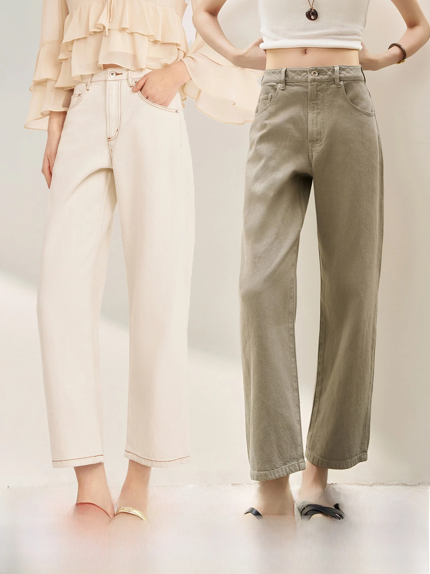 

Джинсы прямого кроя из дышащего льняного денима, простые повседневные брюки длиной до щиколотки, с жесткой талией, для летнего сезона, для взрослых