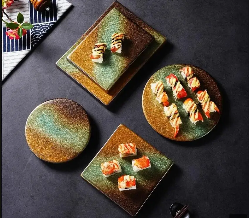 

Керамическая обеденная тарелка в стиле ретро, японский ресторан, основное блюдо, суши, послеобеденный чай, десерт, домашняя кухонная посуда