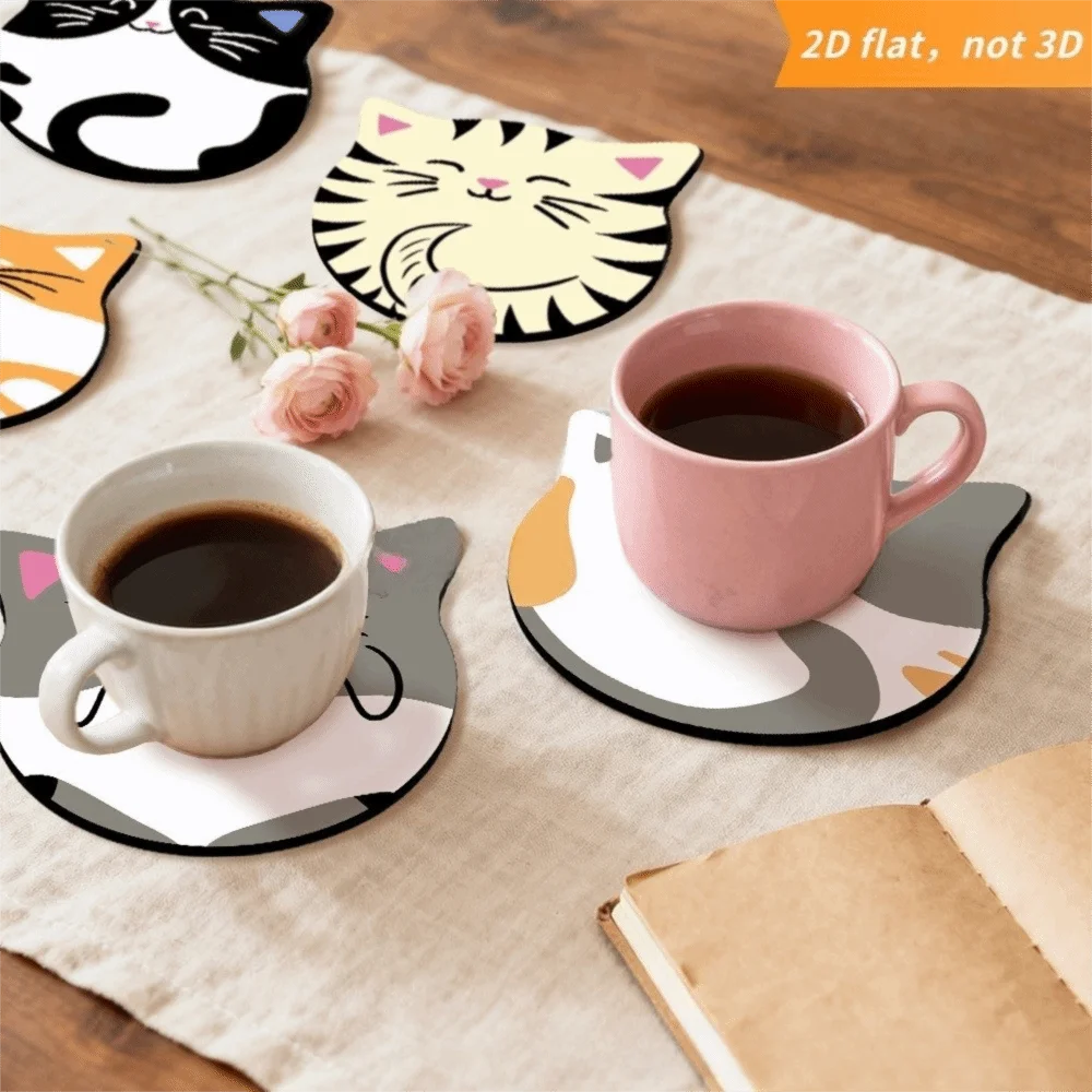 4/6pcs Puppy Designs Round Wooden Drink Coaster Heat-Resistant Waterproof Cat Coaster Dog Non-Slip Coffee Cup Mat For Dining