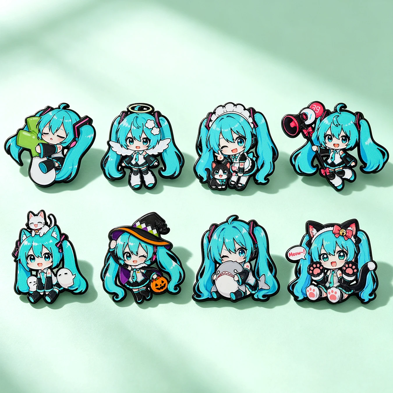 8/14 Stück Chibi Virtual Singer Emaille-Anstecknadeln Set, niedliche Cartoon-Figuren-Reversnadeln für Taschen, Kleidung, Anime-Fan-Sammelaccessoires – Detail 4