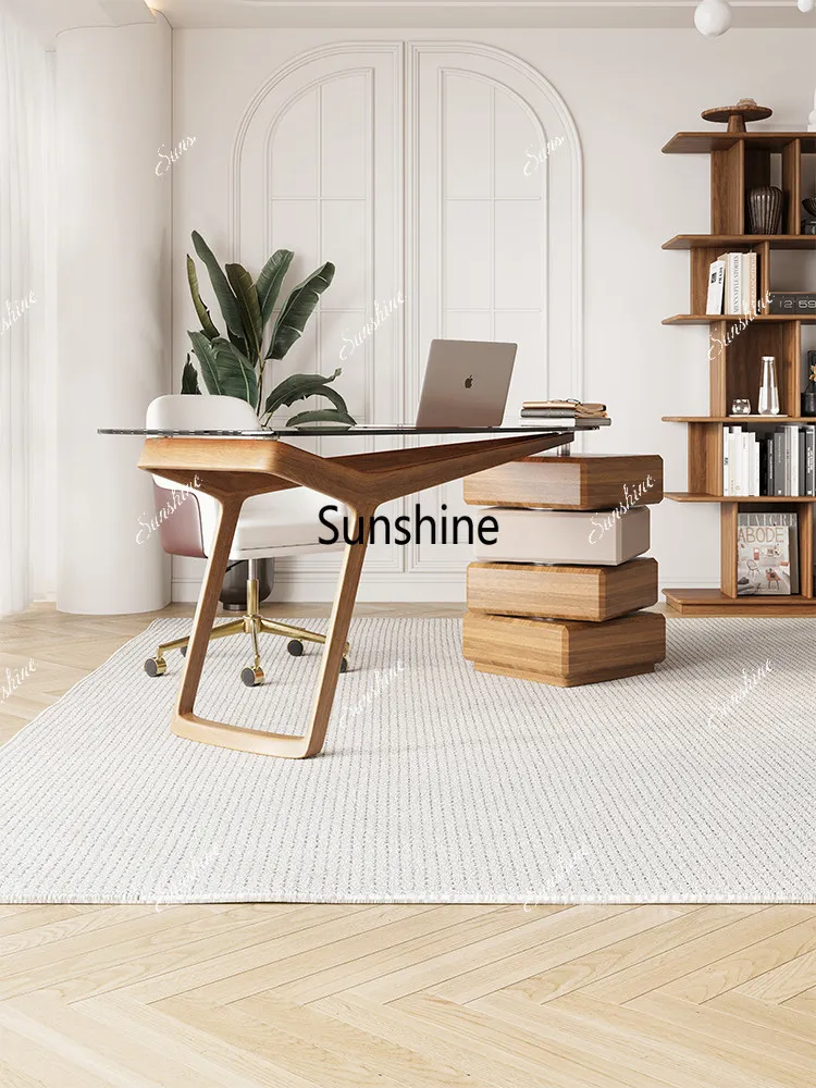 Light luxury high-end special-shaped glass solid wood, study room, study desk
