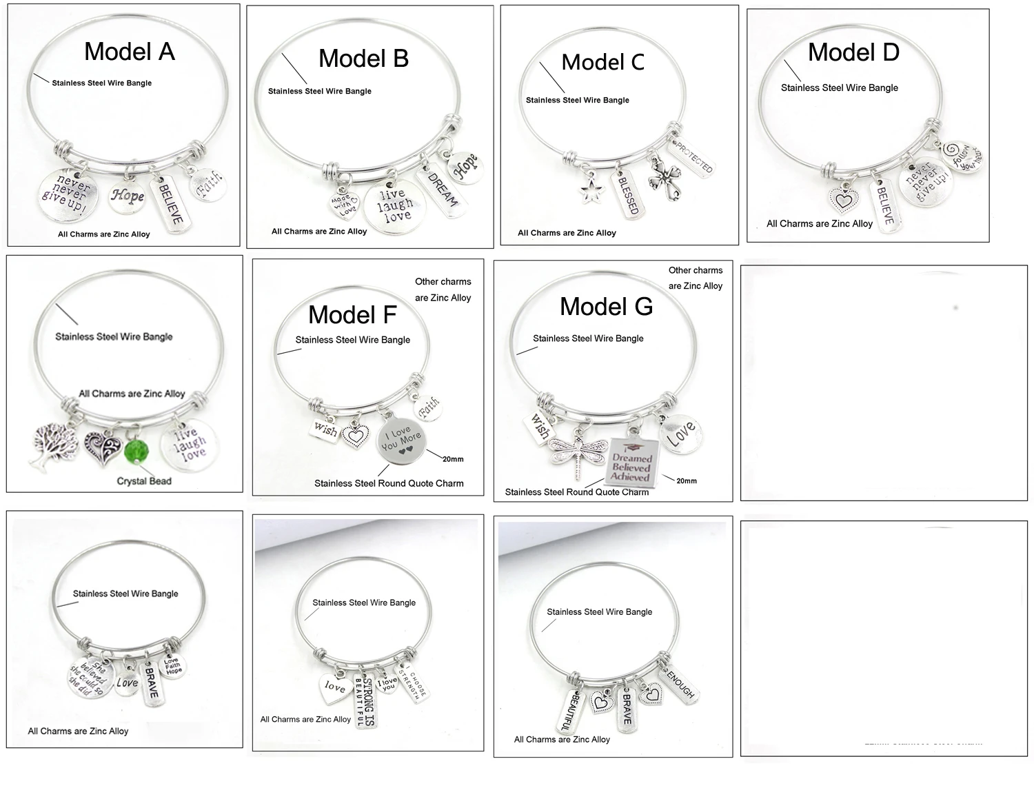 Inspiration Bracelet Stainless Steel Bangle Alloy never give up Hope Faith Believe Charm Bracelet Bangles For Women Gift Pulsera