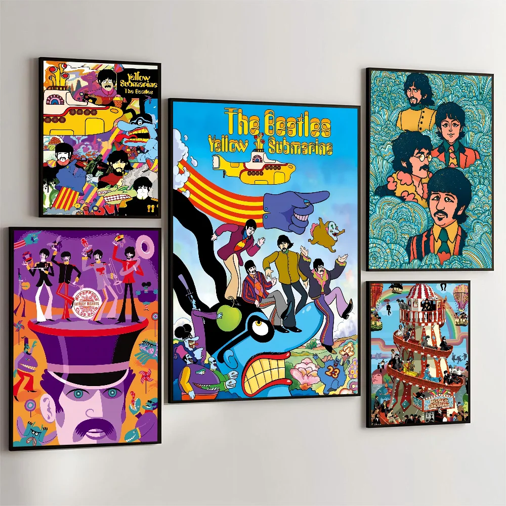 Cartoon Y Yellow Submarine T The Beatles Poster Self-adhesive Art Waterproof Paper Sticker Coffee House Bar Room Wall Decor