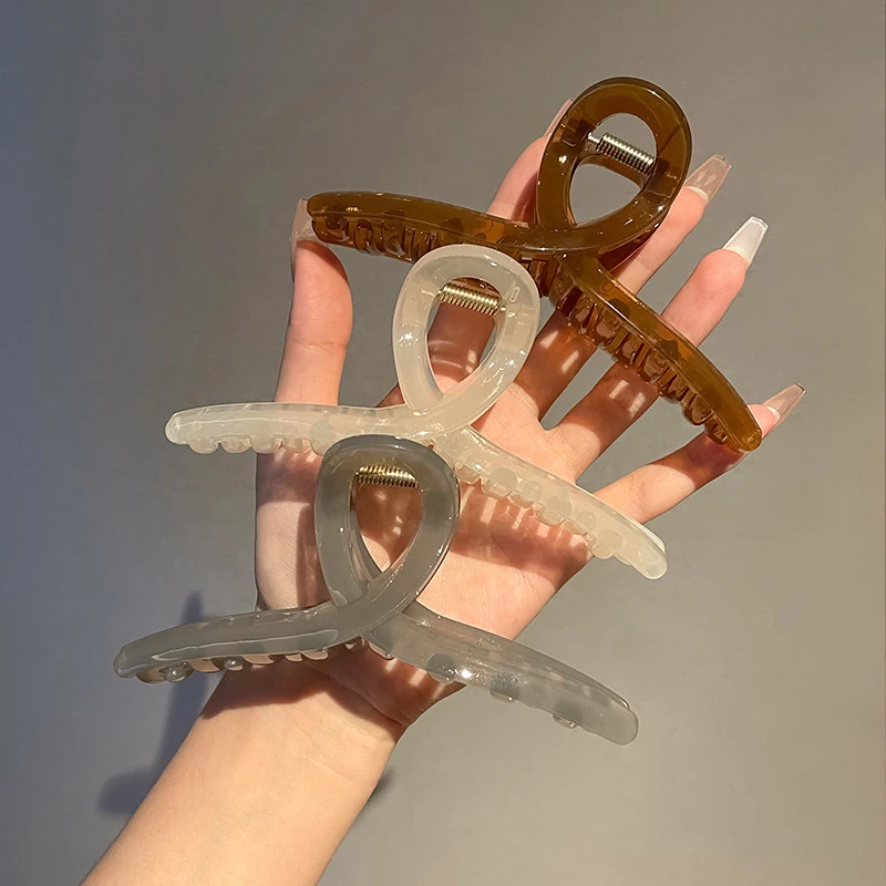 

2026Hair Claw Catch Clip Large Jelly Color Cross Shark Clip Ins Korea Morandi Color Hairpin Plate Hair Bath Crab Clamps Headwear