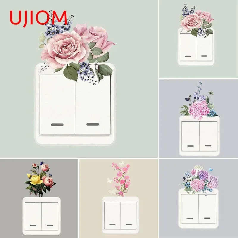 UJIOM 13cm Flowers Rural Cartoon Wall Stickers Vinyl Graphics Kids Room Window Bathroom Decal Switch Chambre Decoration