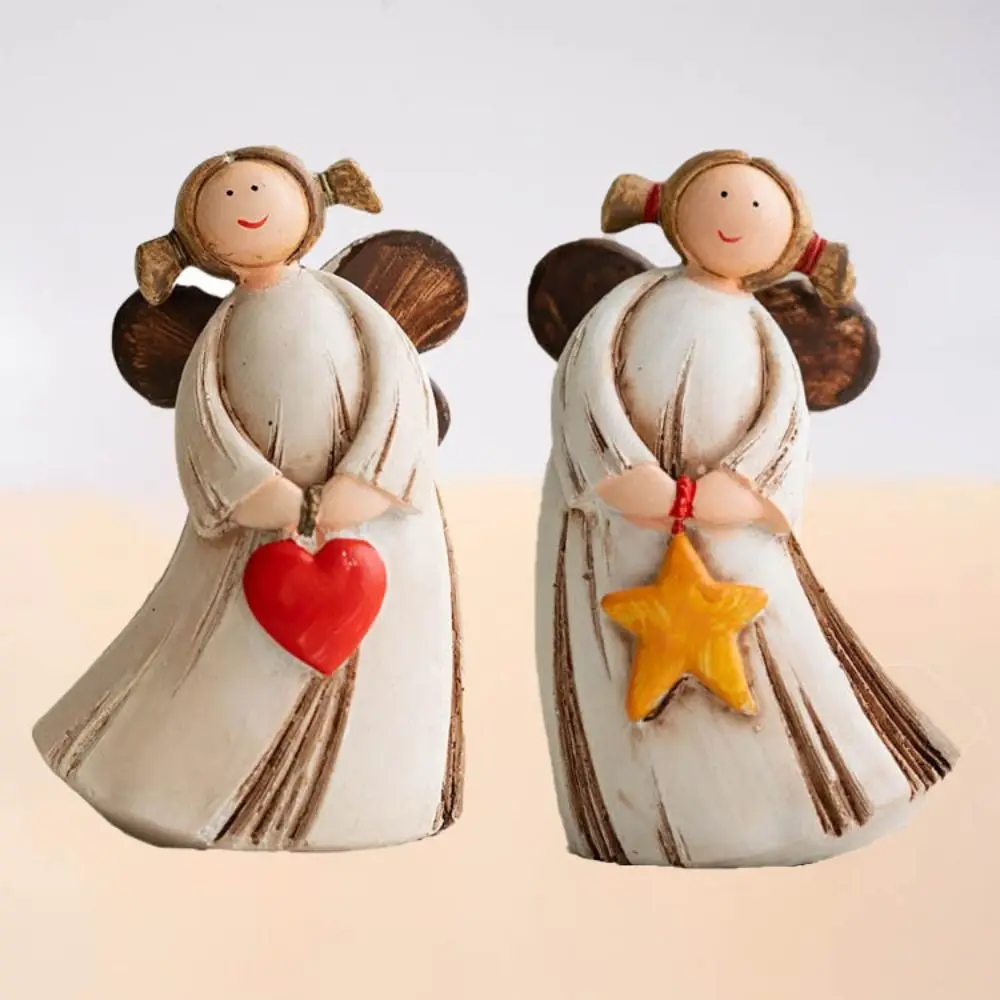 Pastoral Rural Love Angel Statue Hand-painted Durable Resin Angel Ornaments Cute Christmas Desktop Ornaments Celebration Gift