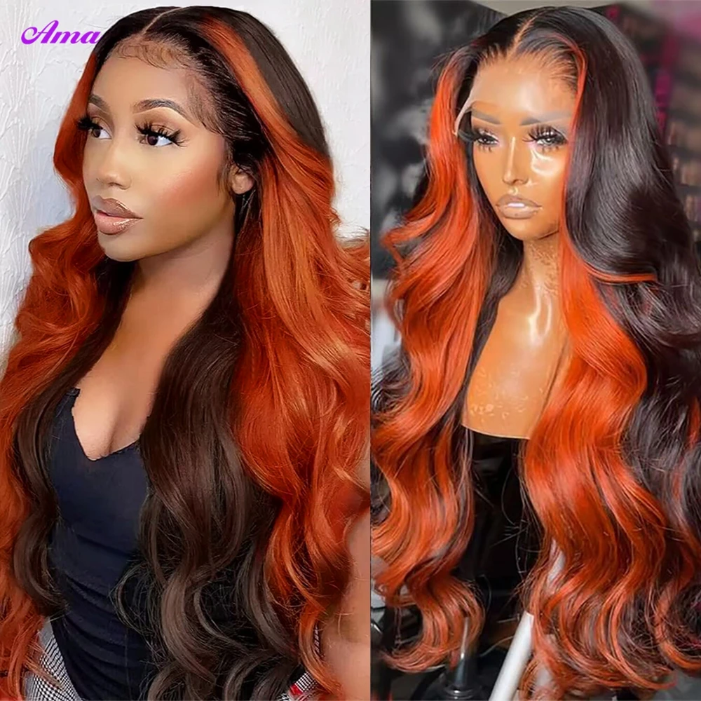 

1B Ginger Body Wave Lace Front Wig 13x4 Ombre Colored Lace Front Human Hair Wigs For Women 4x4 Lace Closure Wig 180 Density