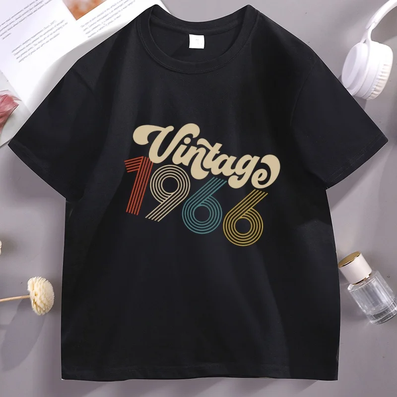 

Vintage 1966 Retro T-Shirt 60th Birthday Short Sleeve Tshirt Pullover Round Neck Cotton Short Sleeve T Shirt Breathable Clothes