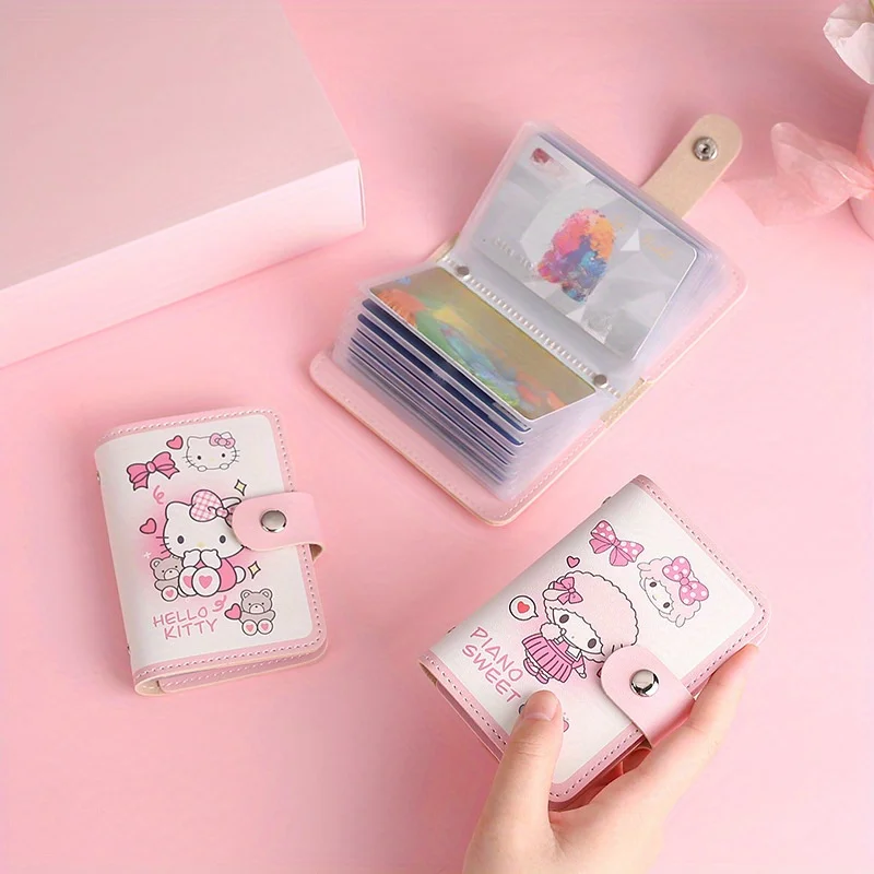 Kawaii Sanrio Hello Kitty Cartoon Portable ID Card Holder with Buckle Closure, Multi-Card Storage Wallet Cute Coin Purse