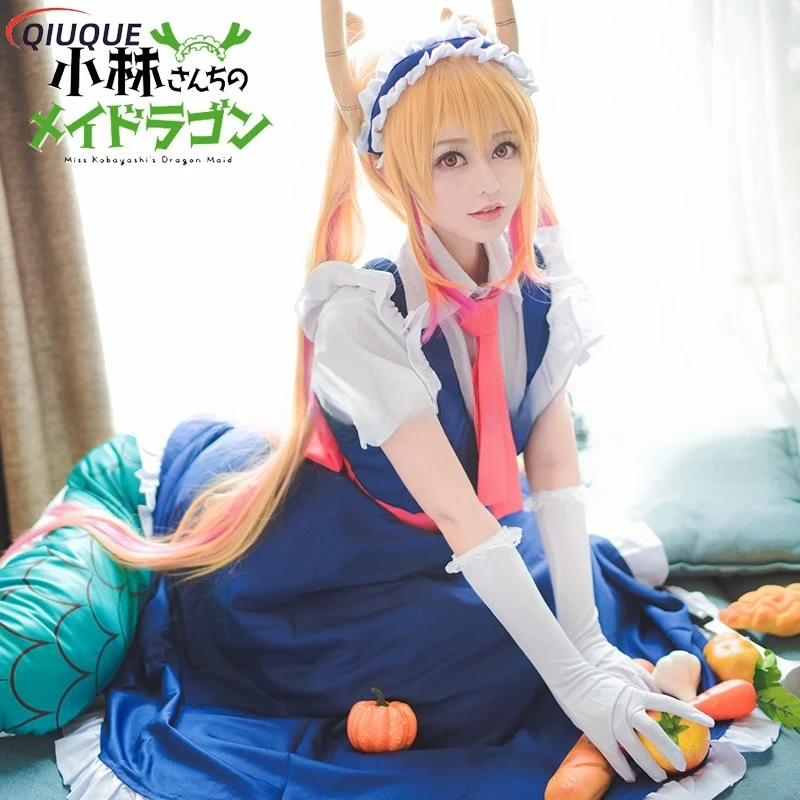 Anime Miss Kobayashi Dragon Maid Cosplay Tohru Cosplay Costume Wig Tail Women Dress Halloween Party Outfits